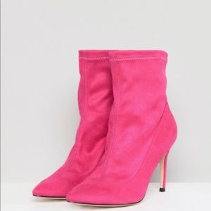 Hot Pink Suede Heeled Sock Boots